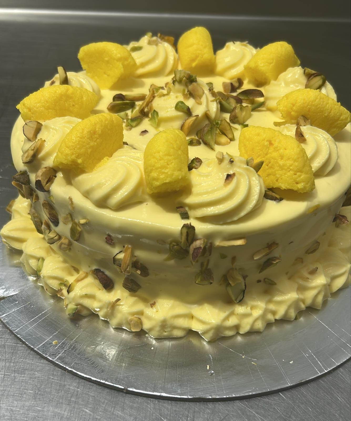 Rasmalai pistachio celebration cake with Indian-inspired flavours from Pastryology Petone